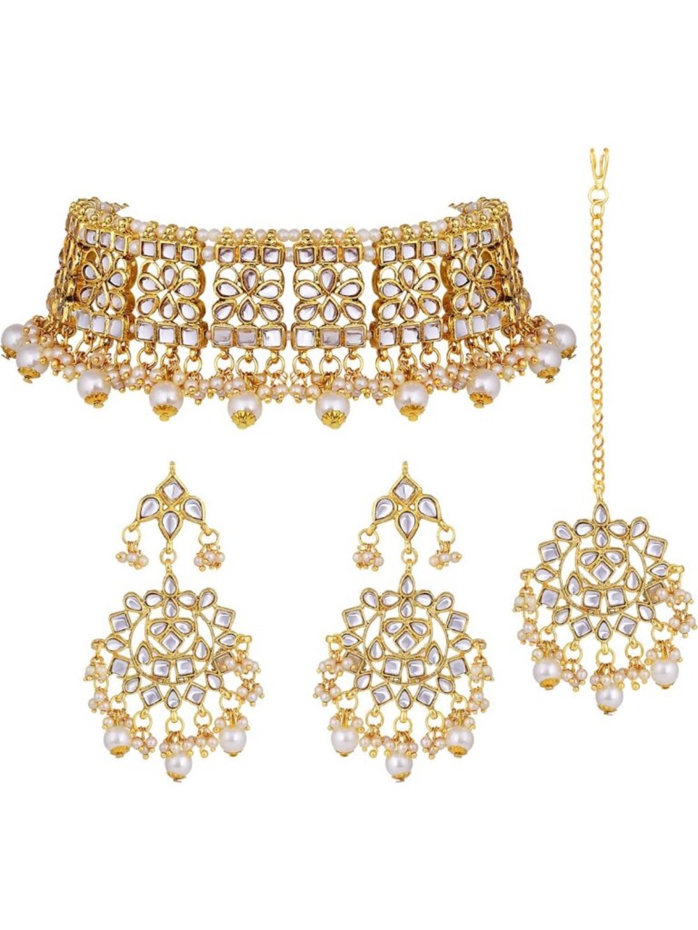Elegant Indian Faux Kundan Choker Necklace & Maang Tikka Set - Ethnic Wedding